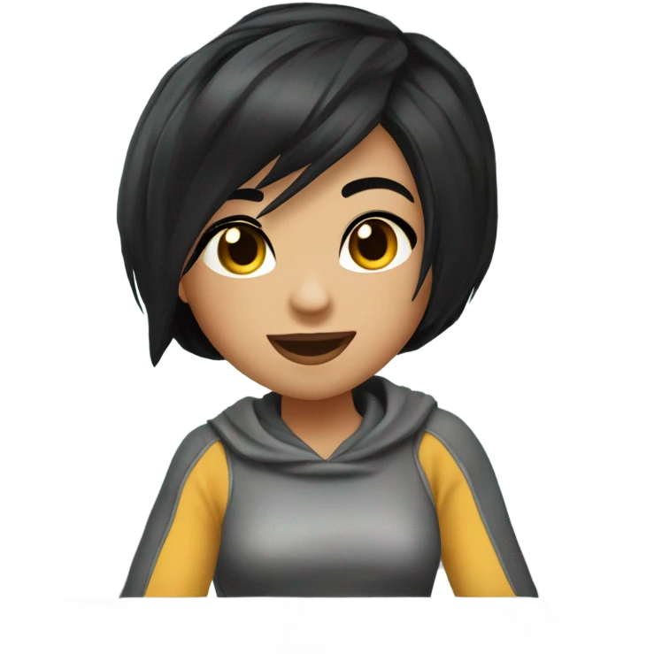 a pretty gamer girl with a short black pixie hair cut (light skin) playing on computer  emoji