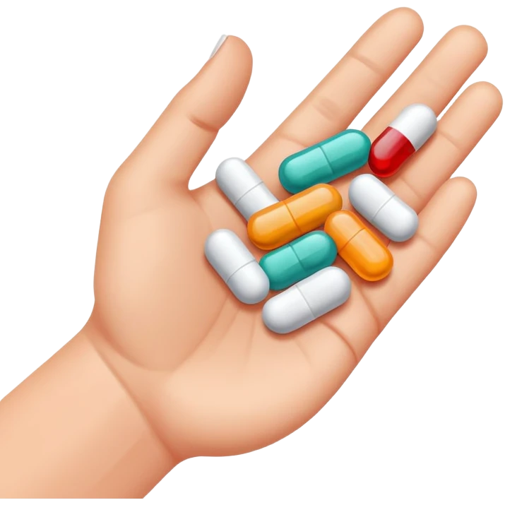 medicine pills in hand about to be swallowed emoji