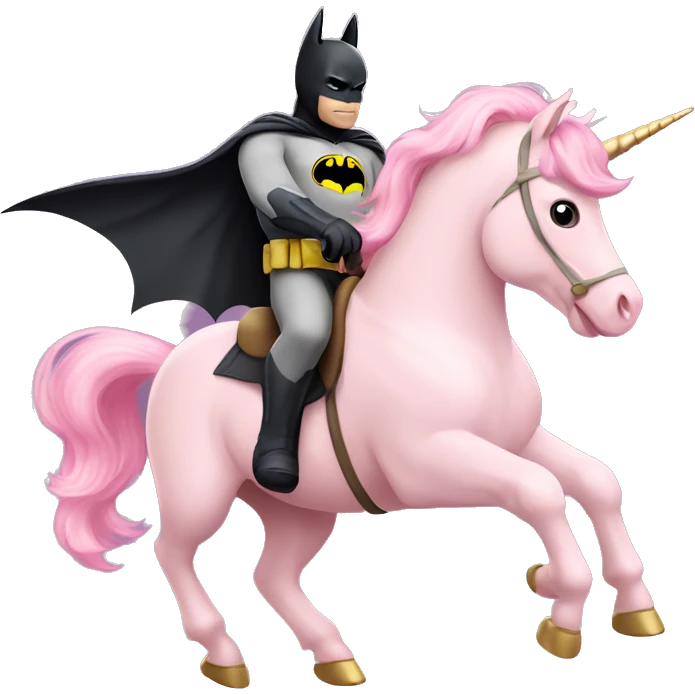 Batman riding a cute pastel pink unicorn emoji