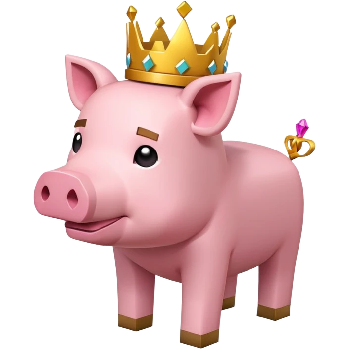 minecraft pig full body pink blocky animal with square head wearing a crown emoji