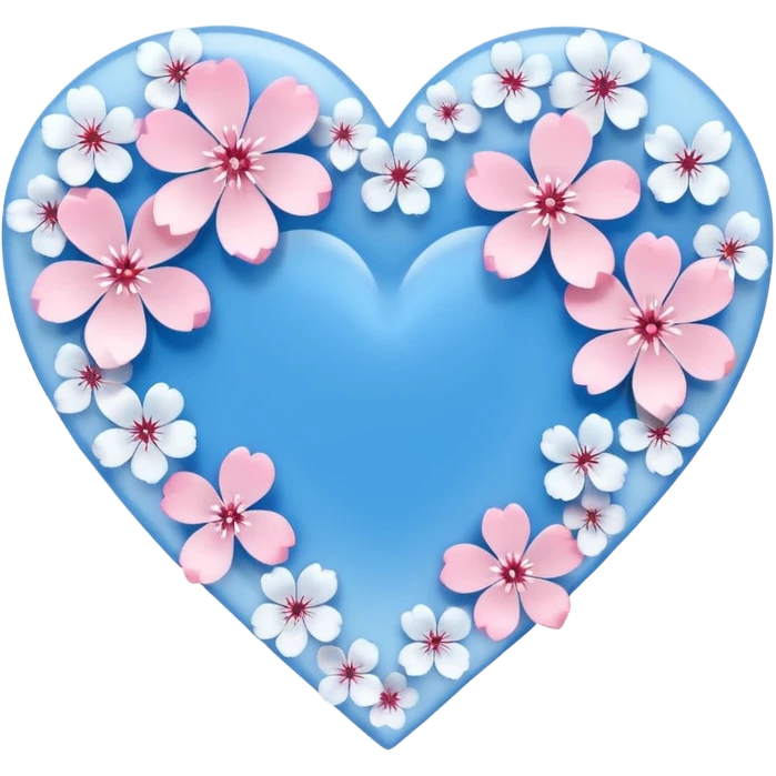  blue sakura heart, heart made of white sakura petals with pink accents, remove background emoji