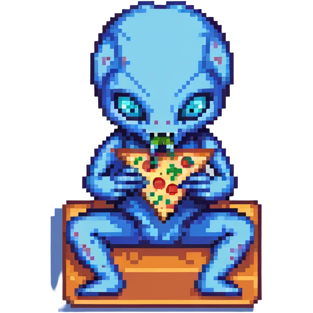 Blue alien eating pizza emoji