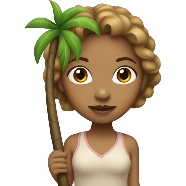 Light skin girl with light brown hair carrying small palm tree emoji