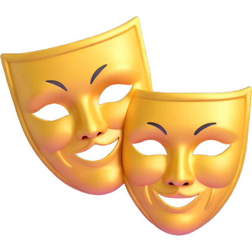 traditional Greek theatre masks, classical comedy and tragedy masks, theatrical drama masks emoji