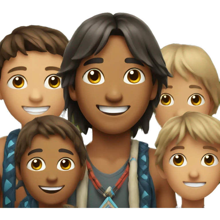 smiling boys in outdoors selfie Native American  emoji