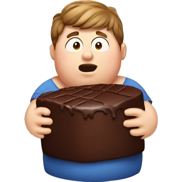 A fat boy eating chocolate cakes emoji
