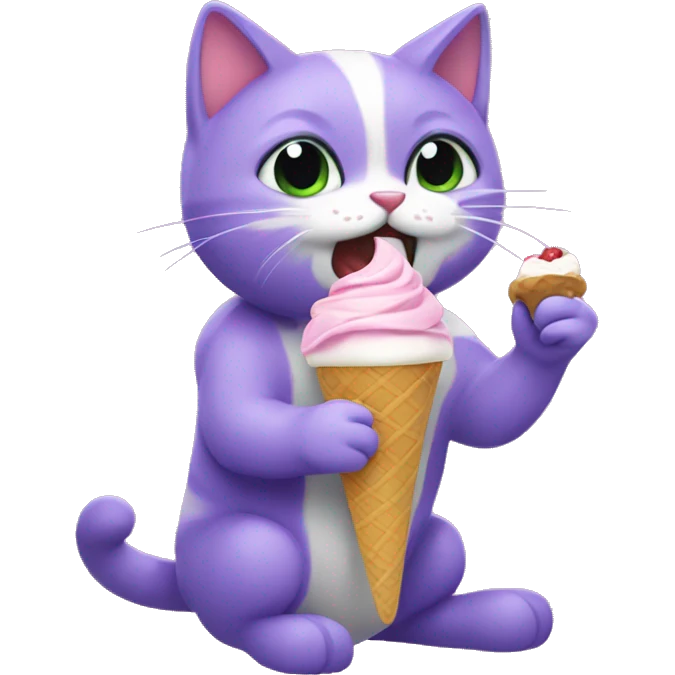 Gato violetcomiendo un helado rjo emoji