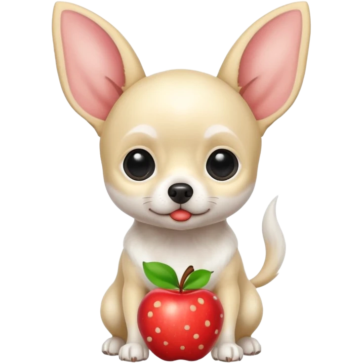 Apple head white Chihuahua with black dots. Big ears and big eyes. Full body emoji