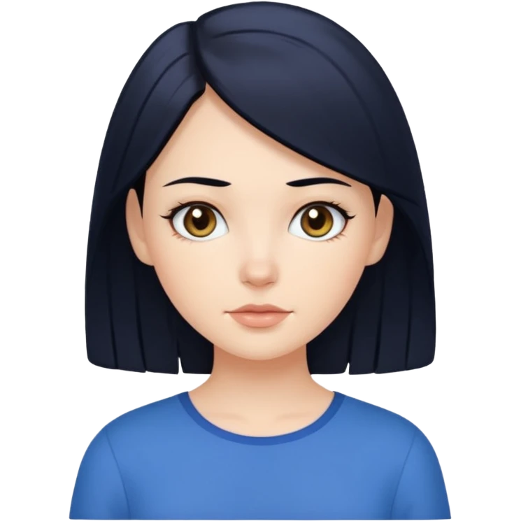 Create a white girl, with black hair, hazel eyes, blue blouse.    emoji
