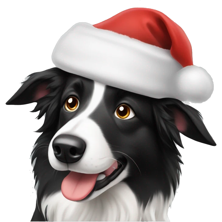 Boarder collie dog wearing Santa hat emoji