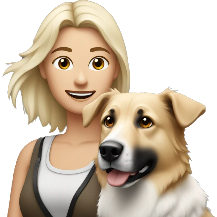 Blond woman near a Australien Shepherd dog Colored Black and white  emoji