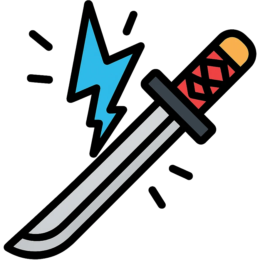 katana being struck by blue lightning, dramatic, glowing, icon style emoji