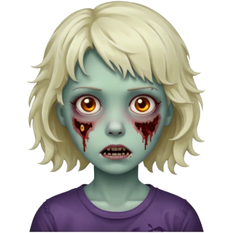 Uma menina zombie com um cabelo ondulado curto, com a franja pro lado emoji