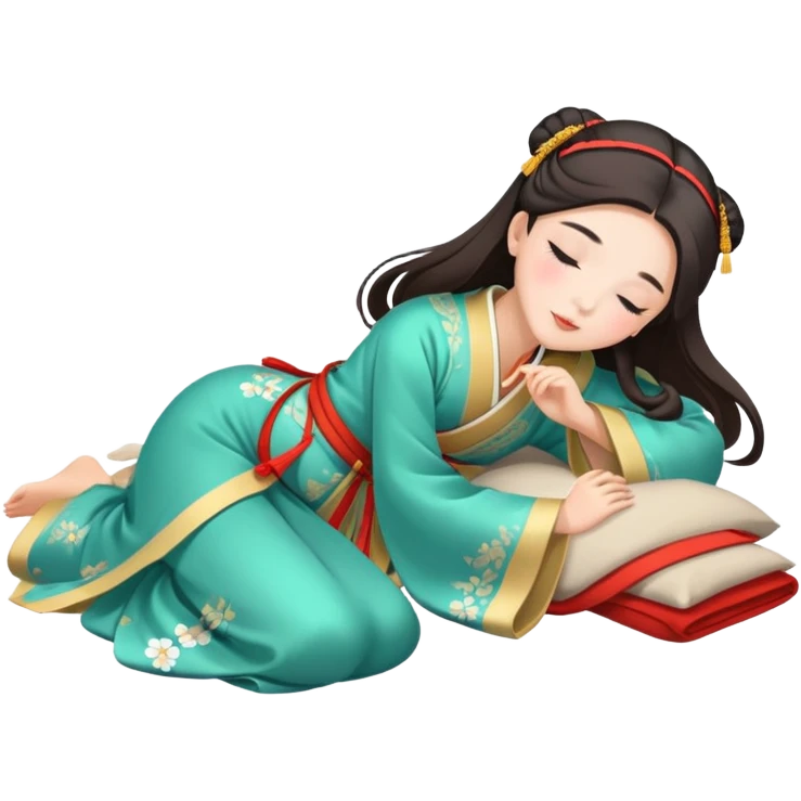 Beautiful girl in Hanfu lying on the ground sleeping emoji