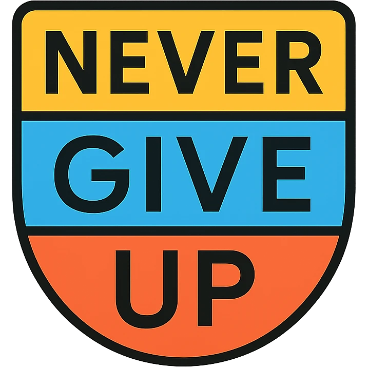 minimalist logo with 'Never Give Up' in geometric sans-serif font, strong and clean, transparent background emoji