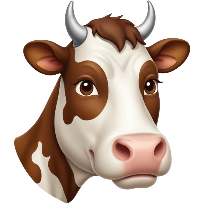 cinematic-noble-brown-and-white-cow-portrait-emoji,-poised-and-regal,-with-a-large,-sturdy-build-and-a-beautifully-patterned-hide-of-rich-brown-accented-by-crisp-white-patches,-deep-set-soulful-brown-eyes,-simplified-yet-sharp-and-sophisticated emoji