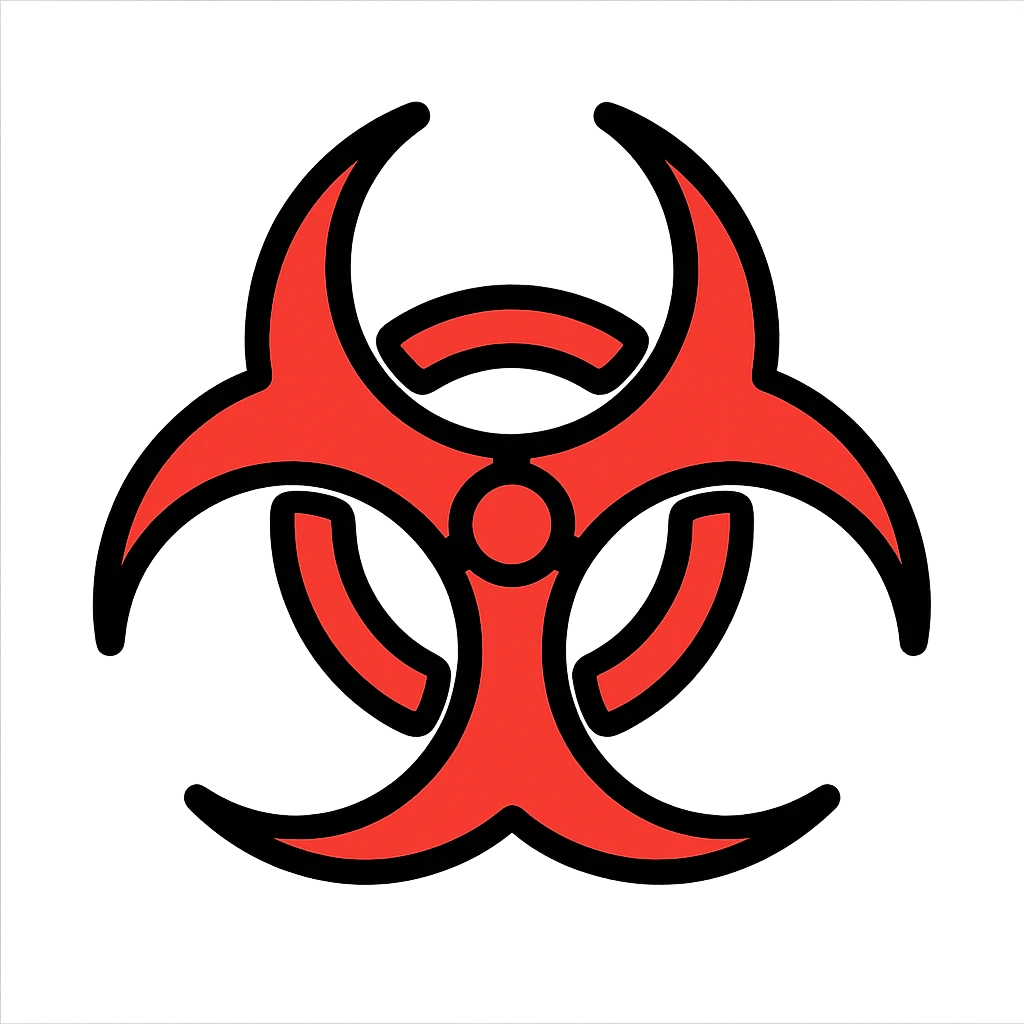 biohazard symbol, red neon glow, hazard zone, bold icon emoji