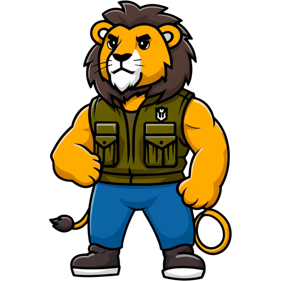muscular lion wearing a military vest emoji