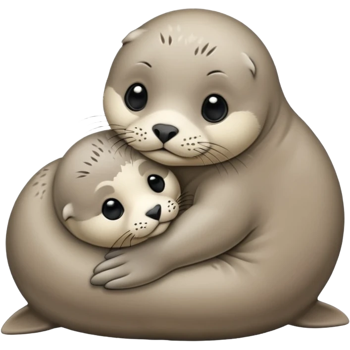 seal pup nuzzling its mum, cute and soft, gentle colors, emoji style emoji