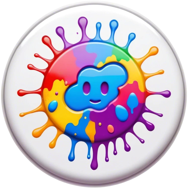 colorful psychedelic style button with paint splatter and beveled edges emoji