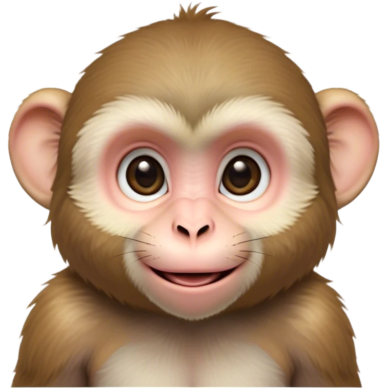 Cinematic Cute Macaque Portrait Emoji, Head tilted playfully and inquisitively, with a charmingly mischievous face accented by soft, fuzzy fur and round, sparkling eyes filled with curiosity, Simplified yet irresistibly adorable features, highly detailed, glowing with a warm, friendly glow, high shine, affectionate and lively, stylized with a touch of primate whimsy, bright and endearing, soft glowing outline, capturing the essence of a playful macaque that seems as if it could jump out of the screen into your arms! emoji