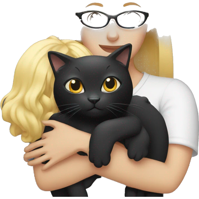 Black cat being held by a blonde woman with glasses emoji