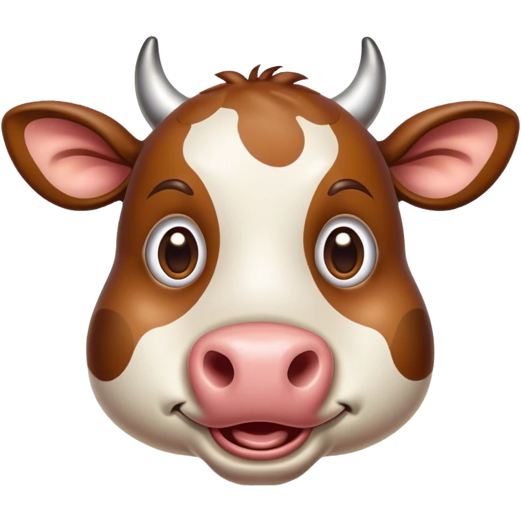 Cinematic Comical Brown Cow Portrait Emoji, Head tilted dramatically with an exaggeratedly amused expression, featuring a striking, glossy brown hide with a playful natural pattern, wide, expressive brown eyes filled with humorous disbelief, Simplified yet hilariously expressive features, highly detailed, glowing with a slightly sassy glow, high shine, dramatic yet playful, stylized with an air of cheeky farmyard mischief, bright and endearing, soft glowing outline, capturing the essence of a spirited and over-the-top cow, so meme-worthy it feels like it could moo its way into internet fame instantly! emoji