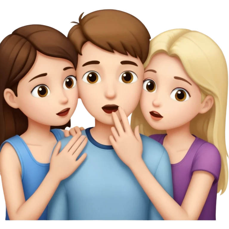 a boy and two girls telling a secret emoji