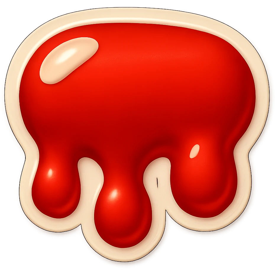 Make the blood drips even shorter, keeping the retro sticker style with a transparent background. emoji