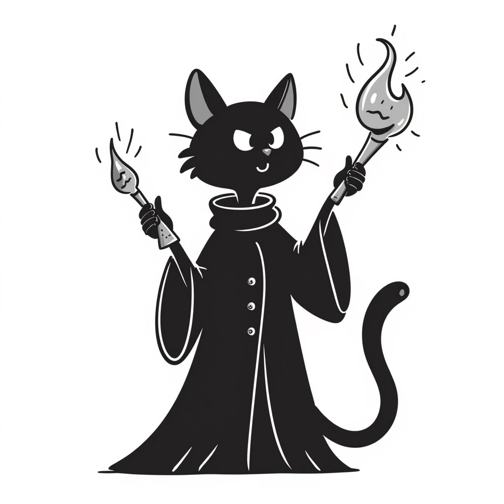 A cat wizard casting a spell with magical staff and flowing robes emoji