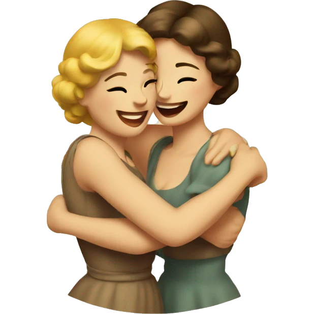 two women hug, vintage, retro emoji