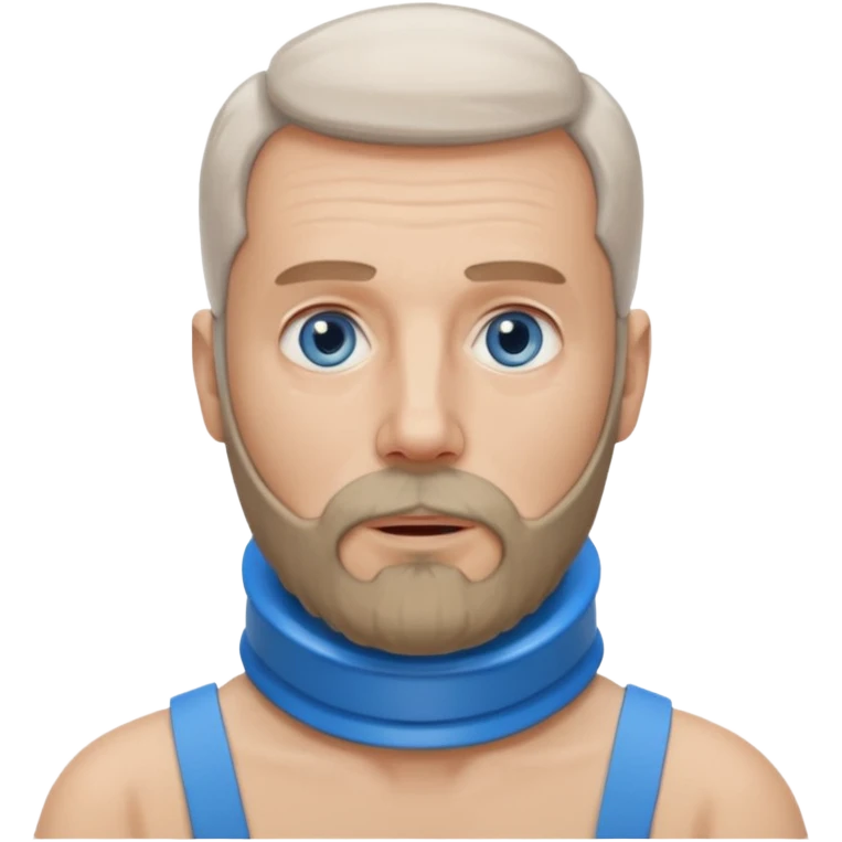 Older man with a full beard, a medical neck brace, and blue eyes. emoji