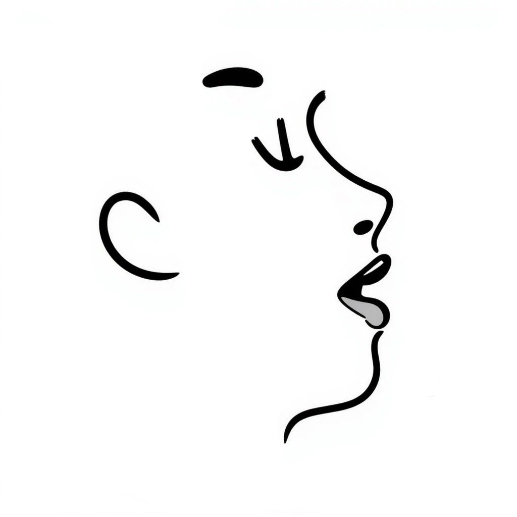 Simple sketch of a face profile showing mewing technique, tongue against roof of mouth, improved jawline emoji