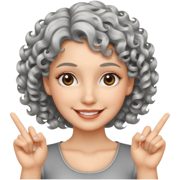 silver, short, wavy-haired with curls, smiling pretty lady, index and middle fingers crossed emoji