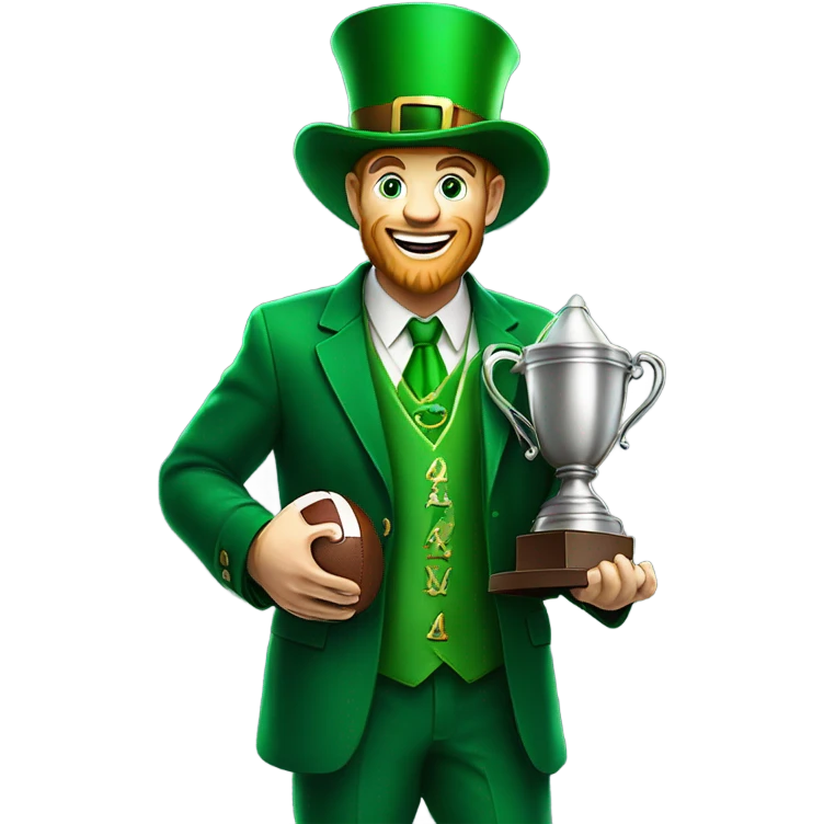 A leprechaun holding a football trophy emoji