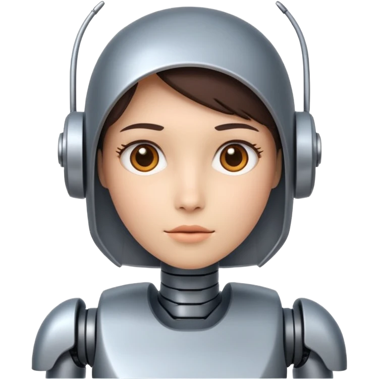 robot assistant staring intently, attentive expression, iOS emoji style, transparent background emoji