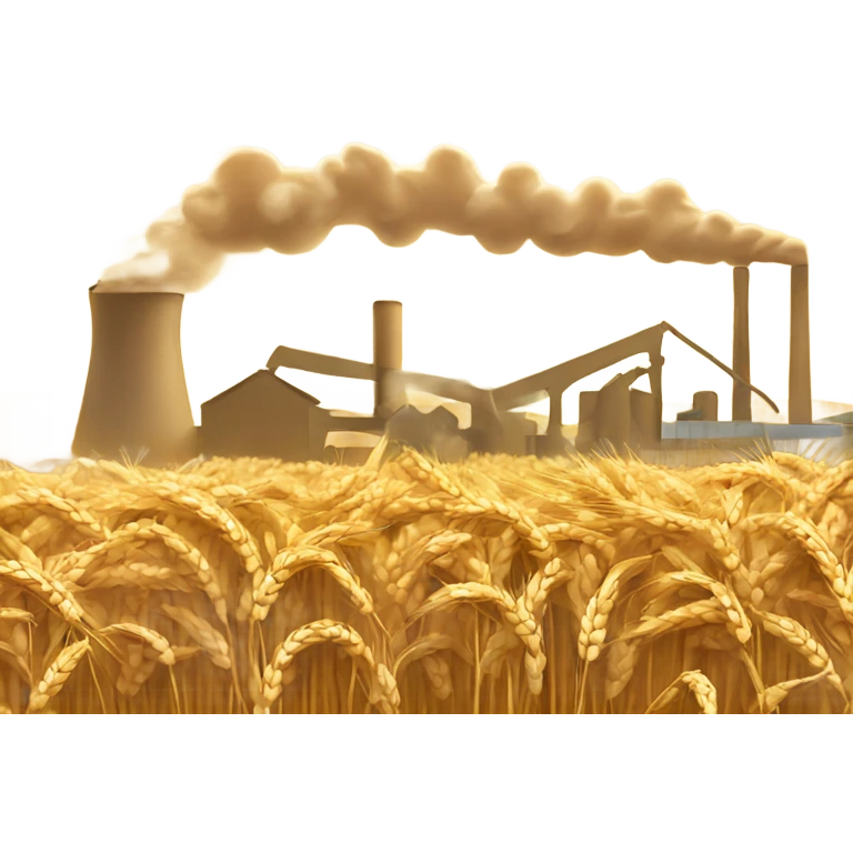 wheat fields and factory with a halo emoji