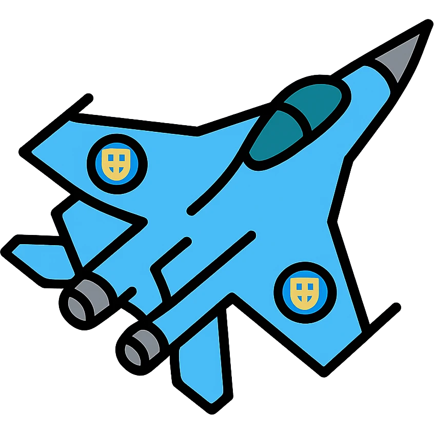 Ukrainian fighter jet with blue and yellow markings, sleek modern design emoji