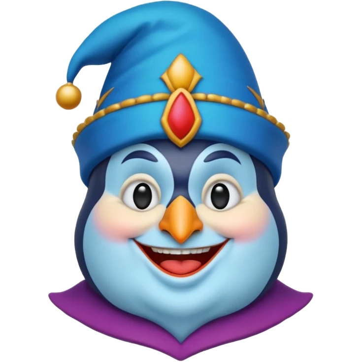 crazy colorful pudgy penguin jolly joker, medieval, vintage, court jester, mac os icon, blue color emoji