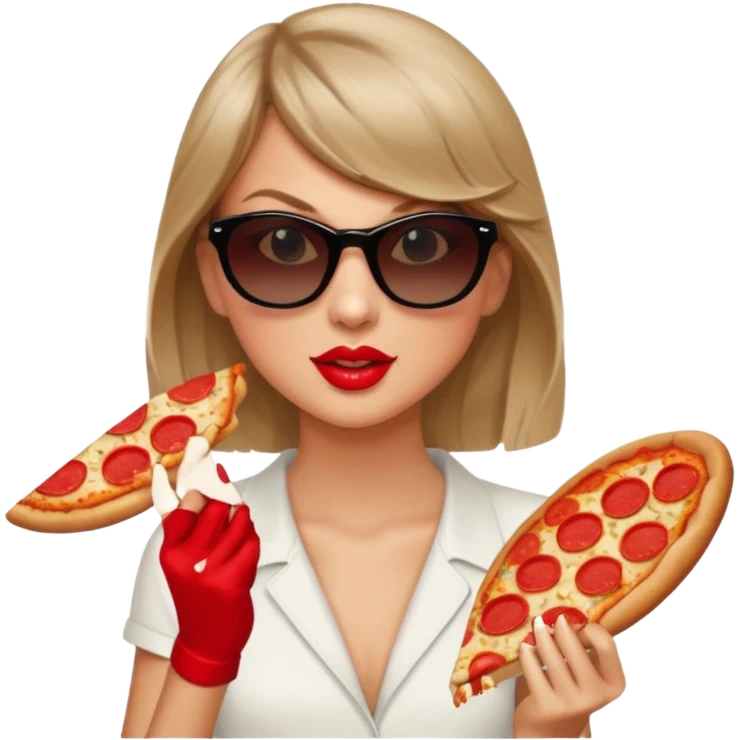 Taylor Swift, wearing sun glasses, holding a slice of pizza





































 emoji