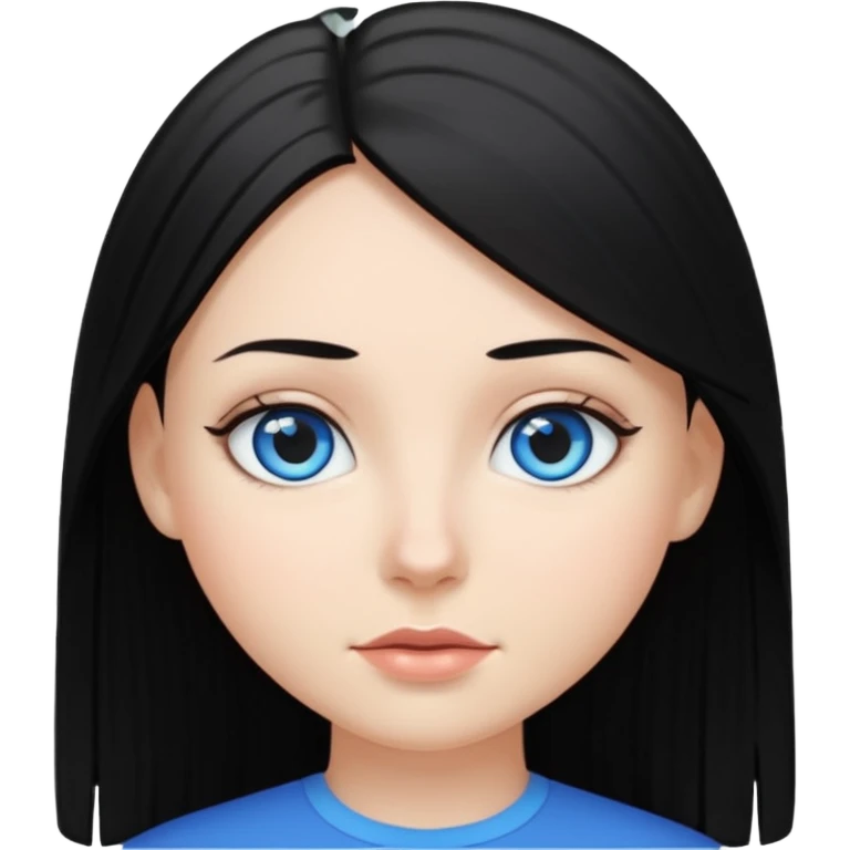 White girl, black straight hair, blue eyes emoji