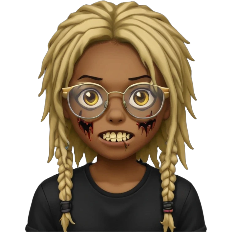 Girl,zombie,glasses,brown,emo,dreads,black shirt,gold teeth, emoji