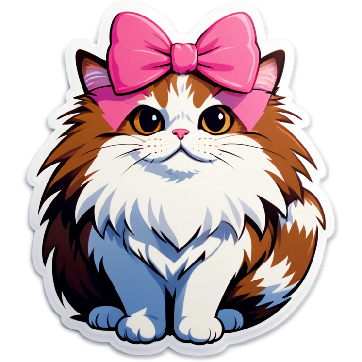 Brown and white fluffy cat with pink bow emoji
