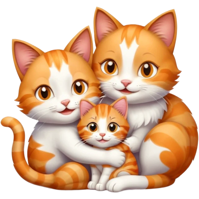 happy mom cat hugging her happy kitten both cats smiling emoji