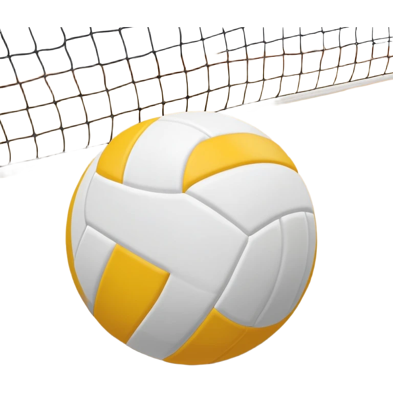 The background shows the stands filled with spectators, creating an energetic atmosphere of a volleyball match, with attention to detail on the equipment and the surrounding environment. A close-up of a volleyball on the court, with the net in focus and the court markings visible.  emoji