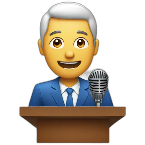 Man on a podium  with a microphone emoji