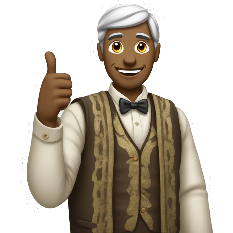 man wearing old money clothes showing thumbs up emoji