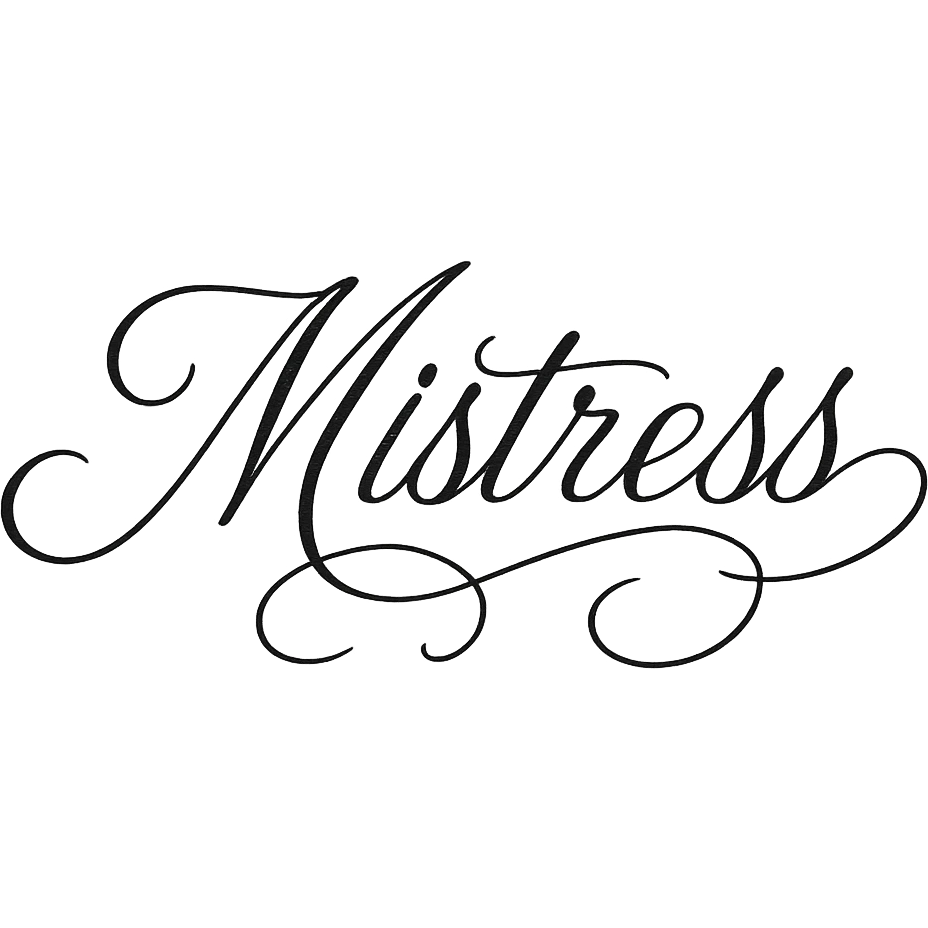 the word 'mistress' in an elegant, flowing script with delicate flourishes, no background emoji
