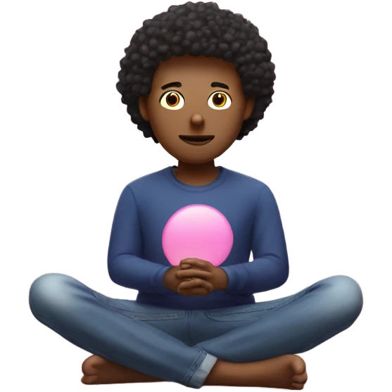 Chill guy meditating in dark blue jeans and pink tee emoji