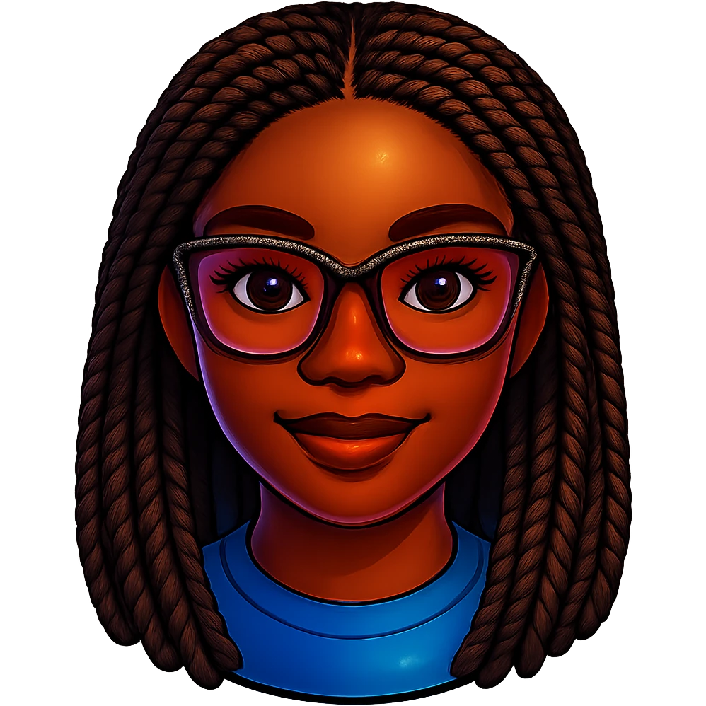 Add braided hair to Kemi Badenoch headshot emoji with glasses, keep the background transparent. Maintain the style and transparent background. emoji